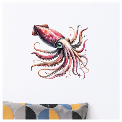 Squid Pink Animal Watercolor Vinyl Sticker Decal