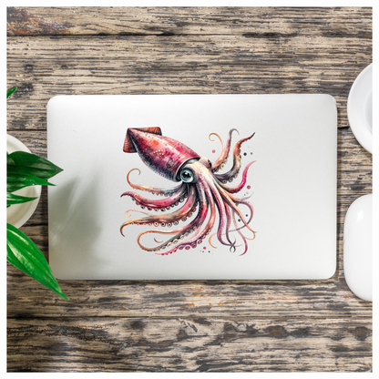 Squid Pink Animal Watercolor Vinyl Sticker Decal