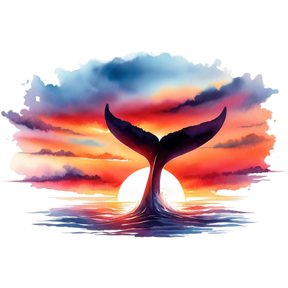 Whale Tail Sunset Ocean Watercolor Vinyl Sticker Decal
