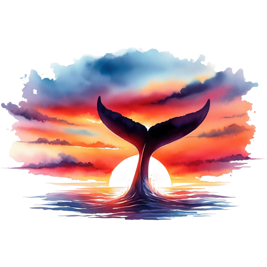 Whale Tail Sunset Ocean Watercolor Vinyl Sticker Decal