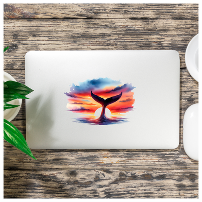 Whale Tail Sunset Ocean Watercolor Vinyl Sticker Decal