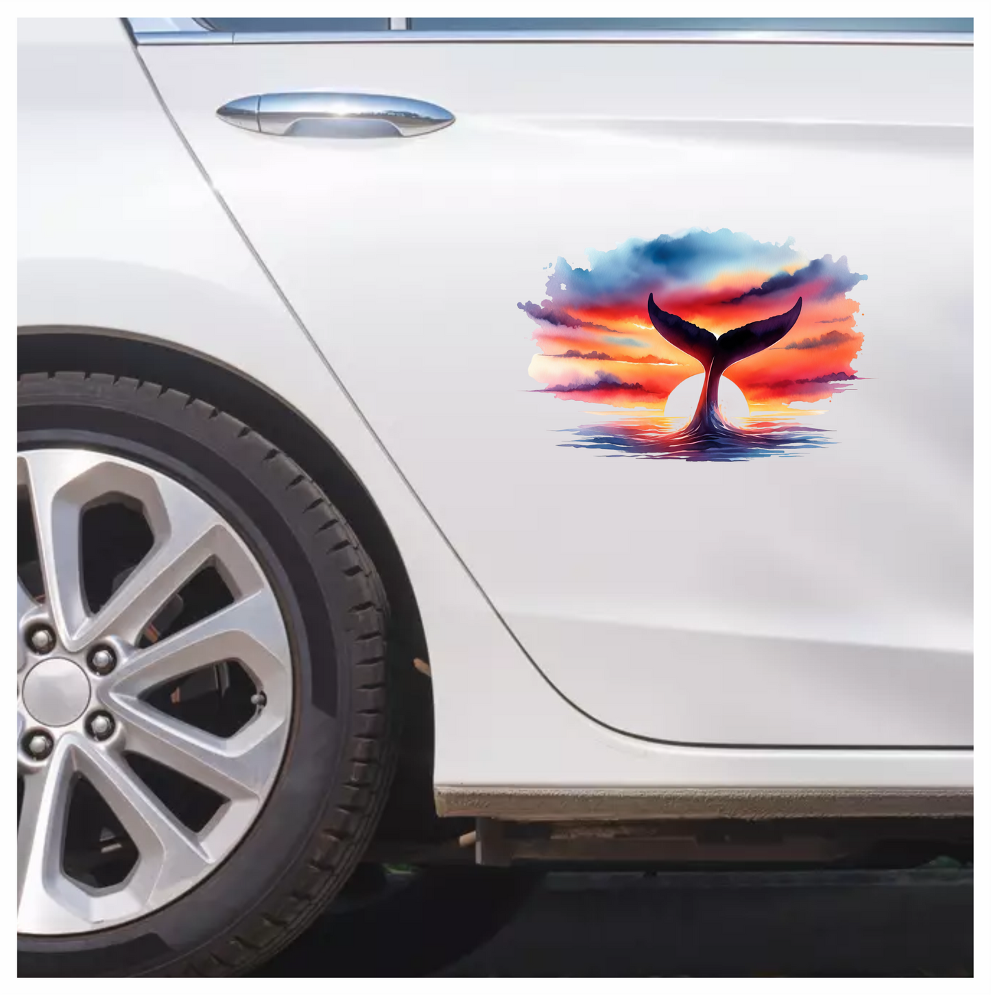 Whale Tail Sunset Ocean Watercolor Vinyl Sticker Decal