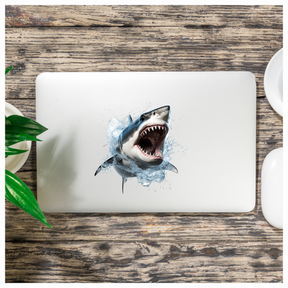 Shark Grey Water Splash Fierce Predator Teeth Vinyl Sticker Decal
