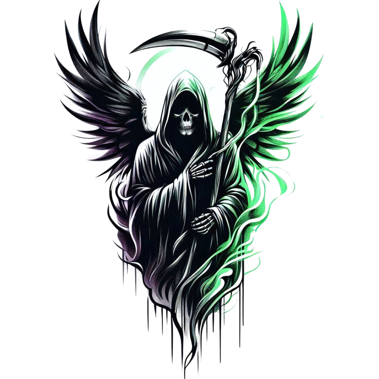 Grim Reaper Skull Wings Green Vinyl Sticker Decal