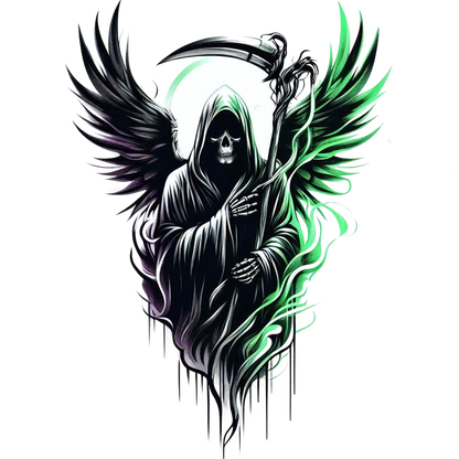 Grim Reaper Skull Wings Green Vinyl Sticker Decal