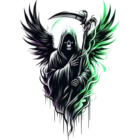 Grim Reaper Skull Wings Green Vinyl Sticker Decal