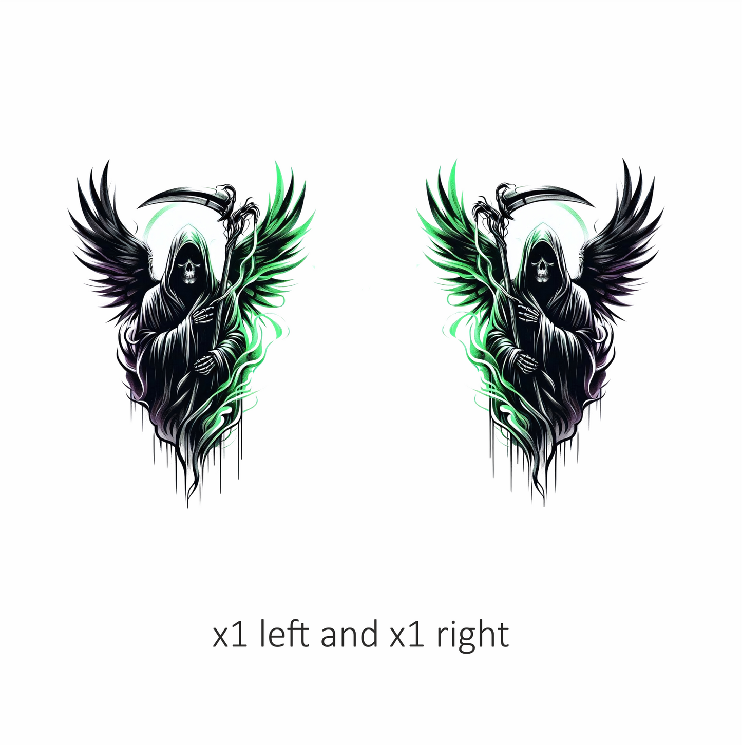Grim Reaper Skull Wings Green Vinyl Sticker Decal