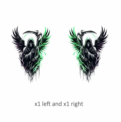Grim Reaper Skull Wings Green Vinyl Sticker Decal