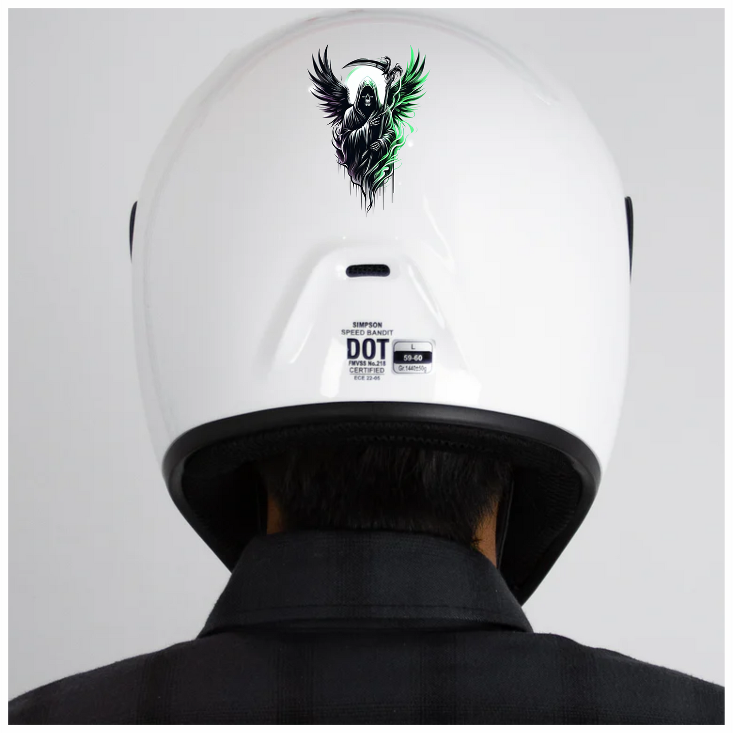 Grim Reaper Skull Wings Green Vinyl Sticker Decal