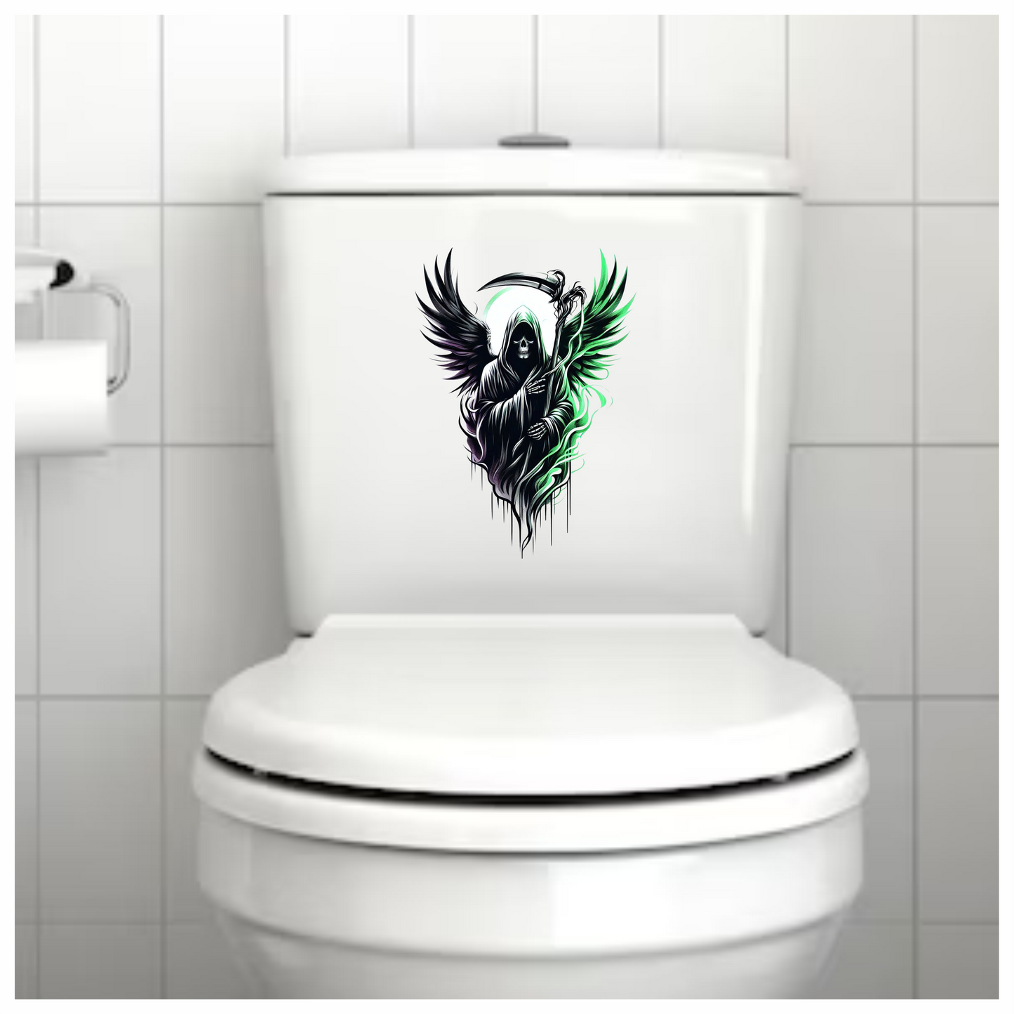 Grim Reaper Skull Wings Green Vinyl Sticker Decal