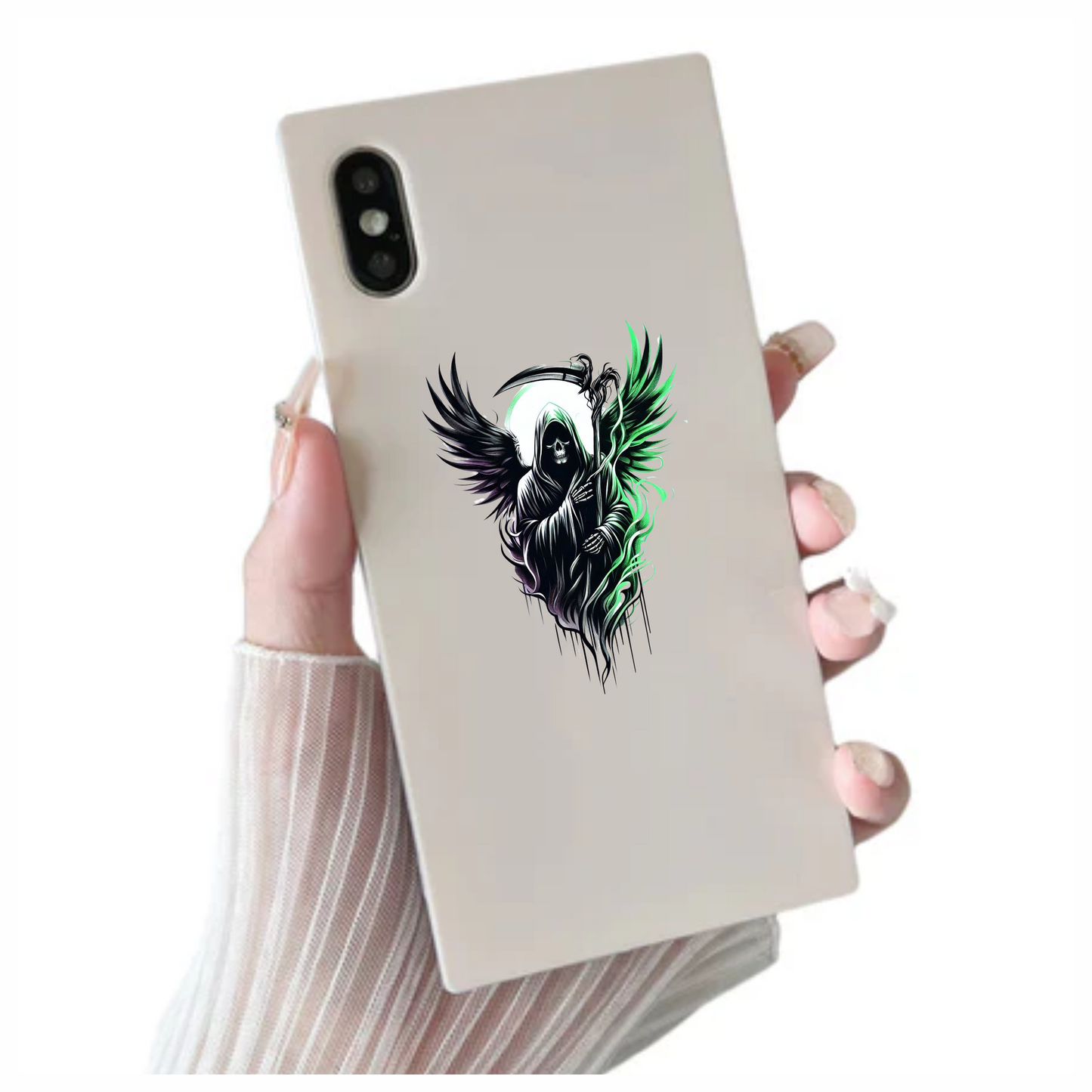 Grim Reaper Skull Wings Green Vinyl Sticker Decal