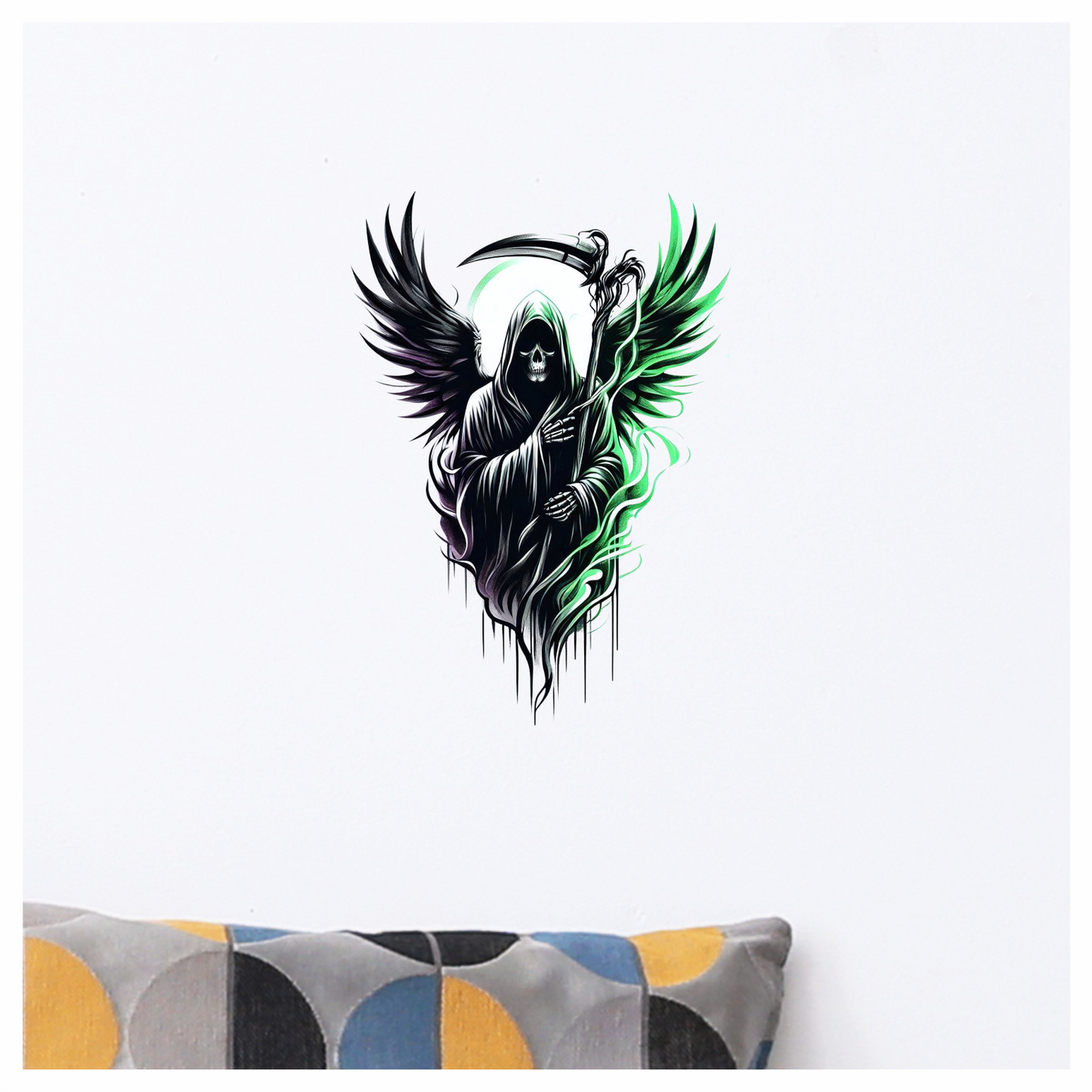 Grim Reaper Skull Wings Green Vinyl Sticker Decal