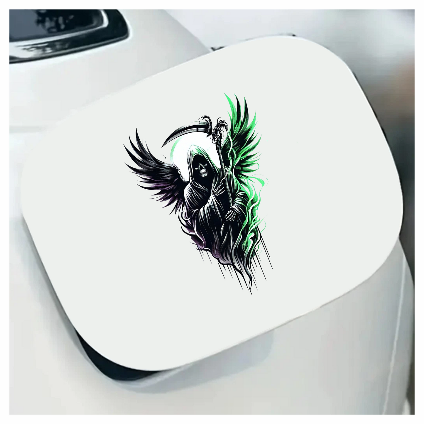 Grim Reaper Skull Wings Green Vinyl Sticker Decal