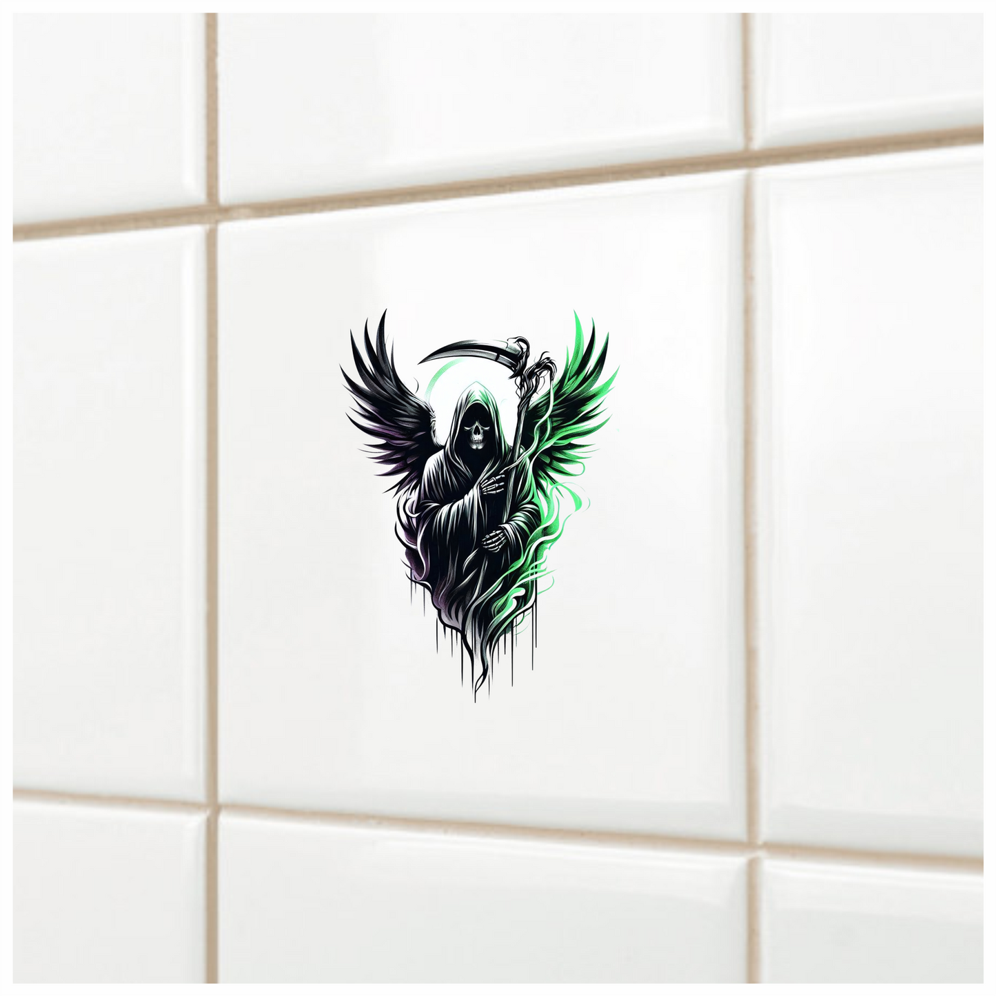 Grim Reaper Skull Wings Green Vinyl Sticker Decal