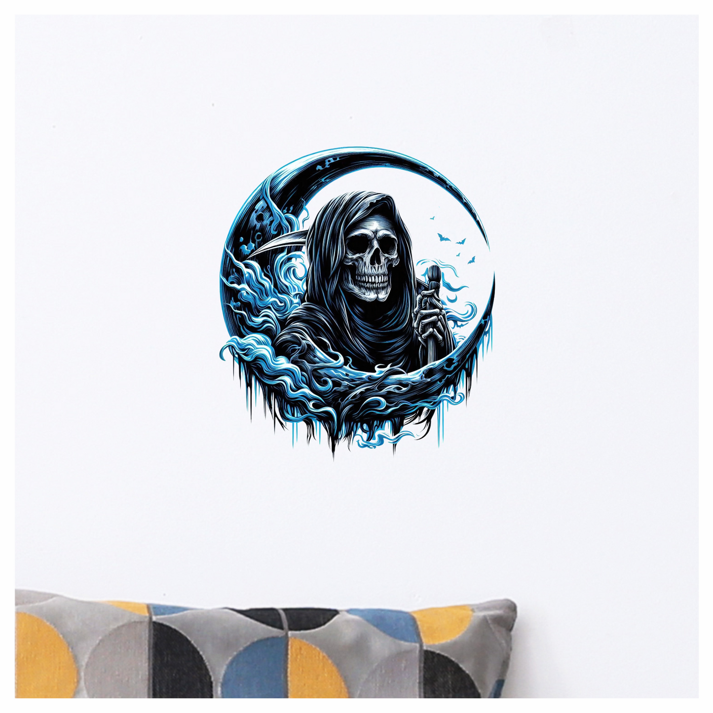 Skull Grim Reaper Blue Water Vinyl Sticker Decal