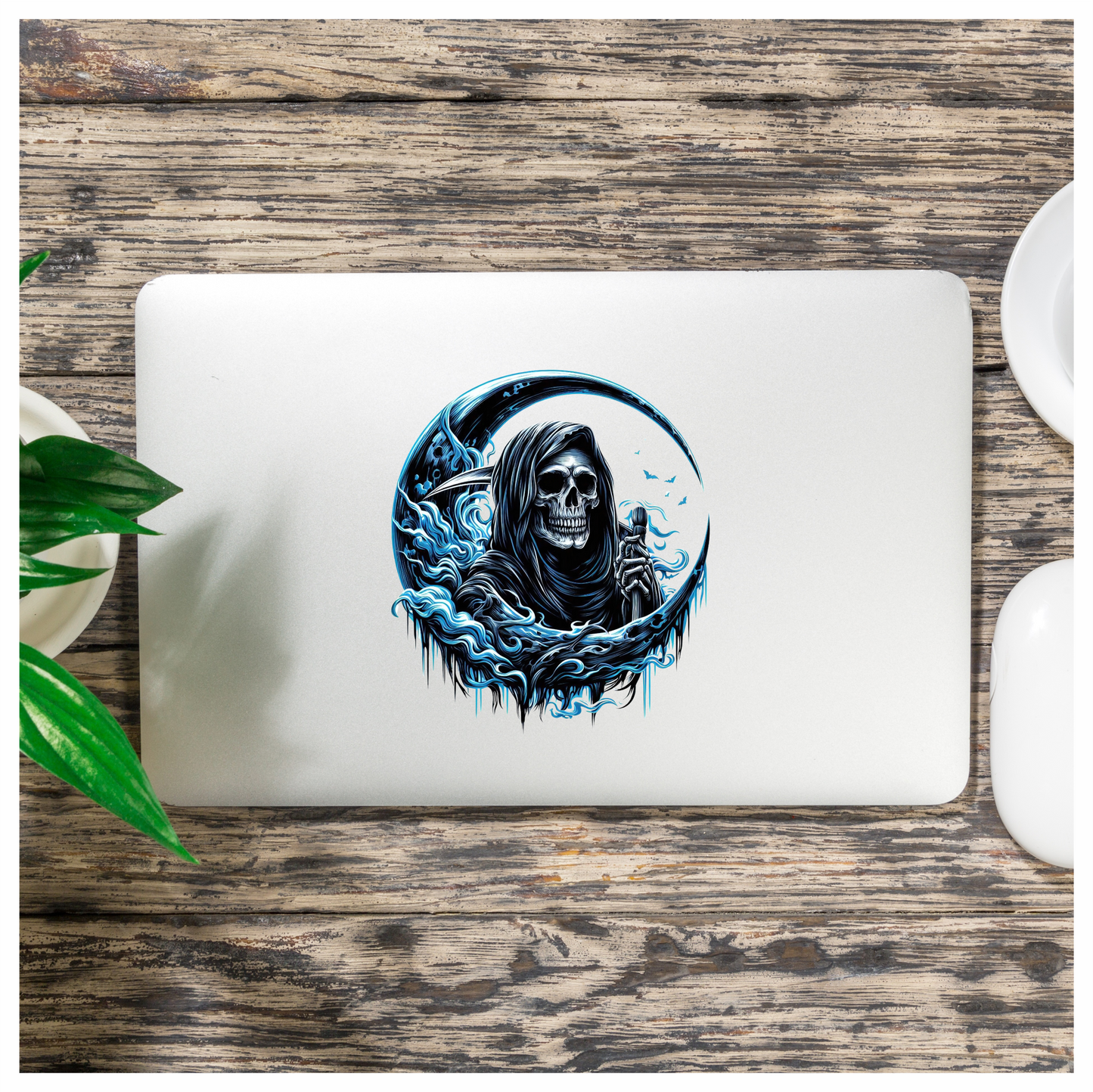 Skull Grim Reaper Blue Water Vinyl Sticker Decal