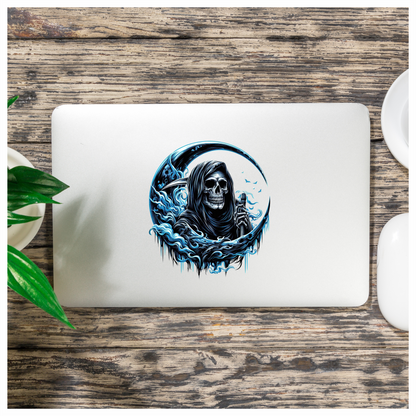 Skull Grim Reaper Blue Water Vinyl Sticker Decal