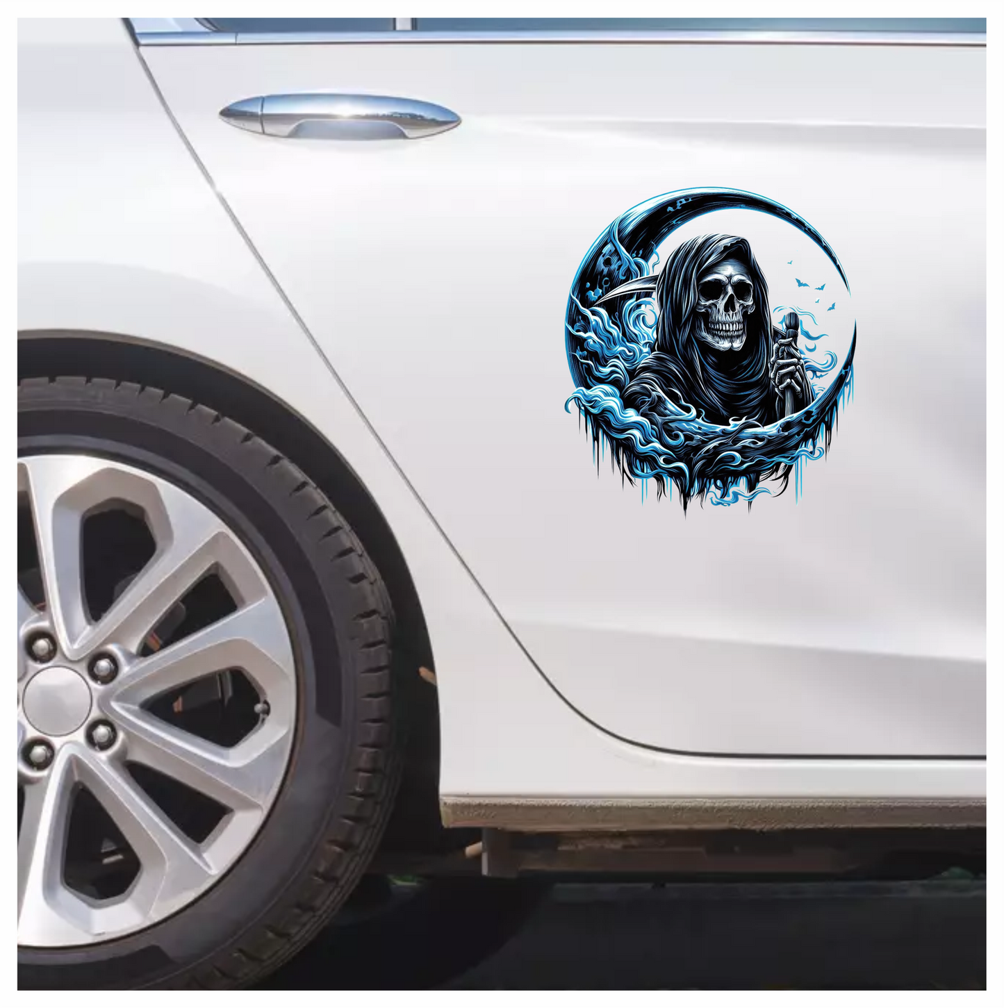 Skull Grim Reaper Blue Water Vinyl Sticker Decal