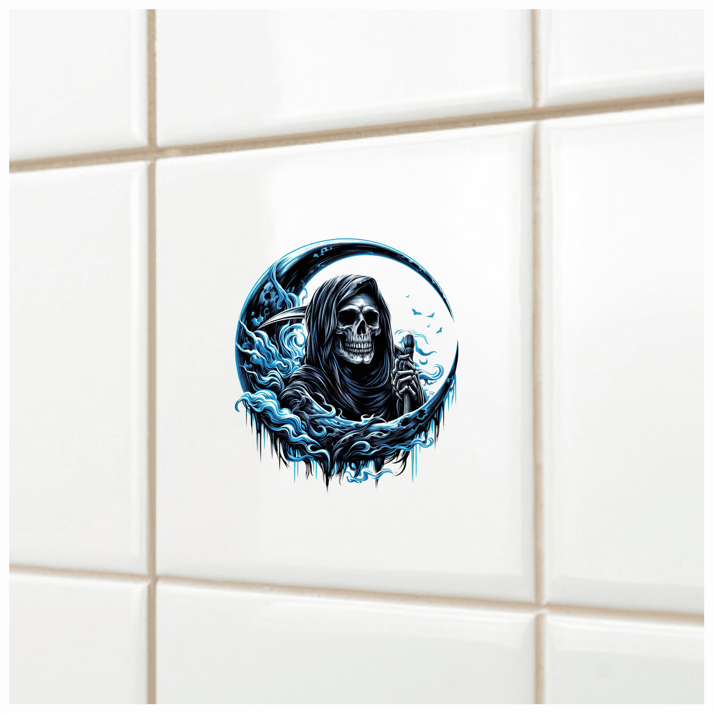 Skull Grim Reaper Blue Water Vinyl Sticker Decal