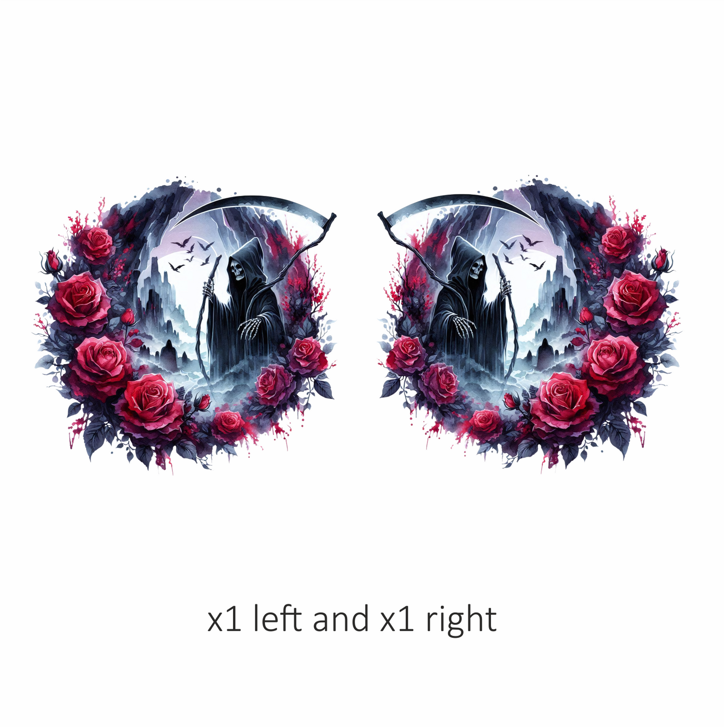 Grim Reaper Red Roses Dark Mountains Crows Dark Vinyl Sticker Decal