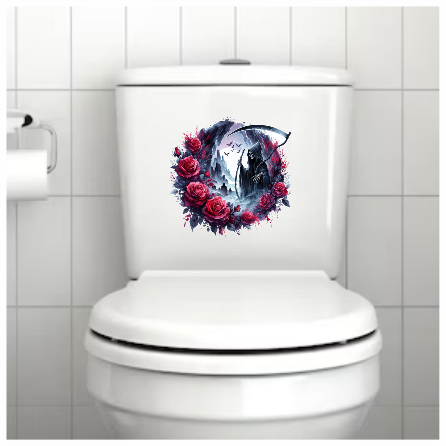 Grim Reaper Red Roses Dark Mountains Crows Dark Vinyl Sticker Decal