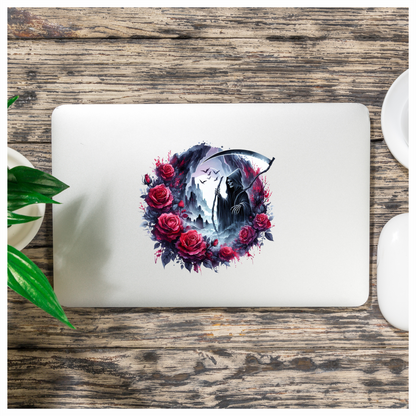 Grim Reaper Red Roses Dark Mountains Crows Dark Vinyl Sticker Decal