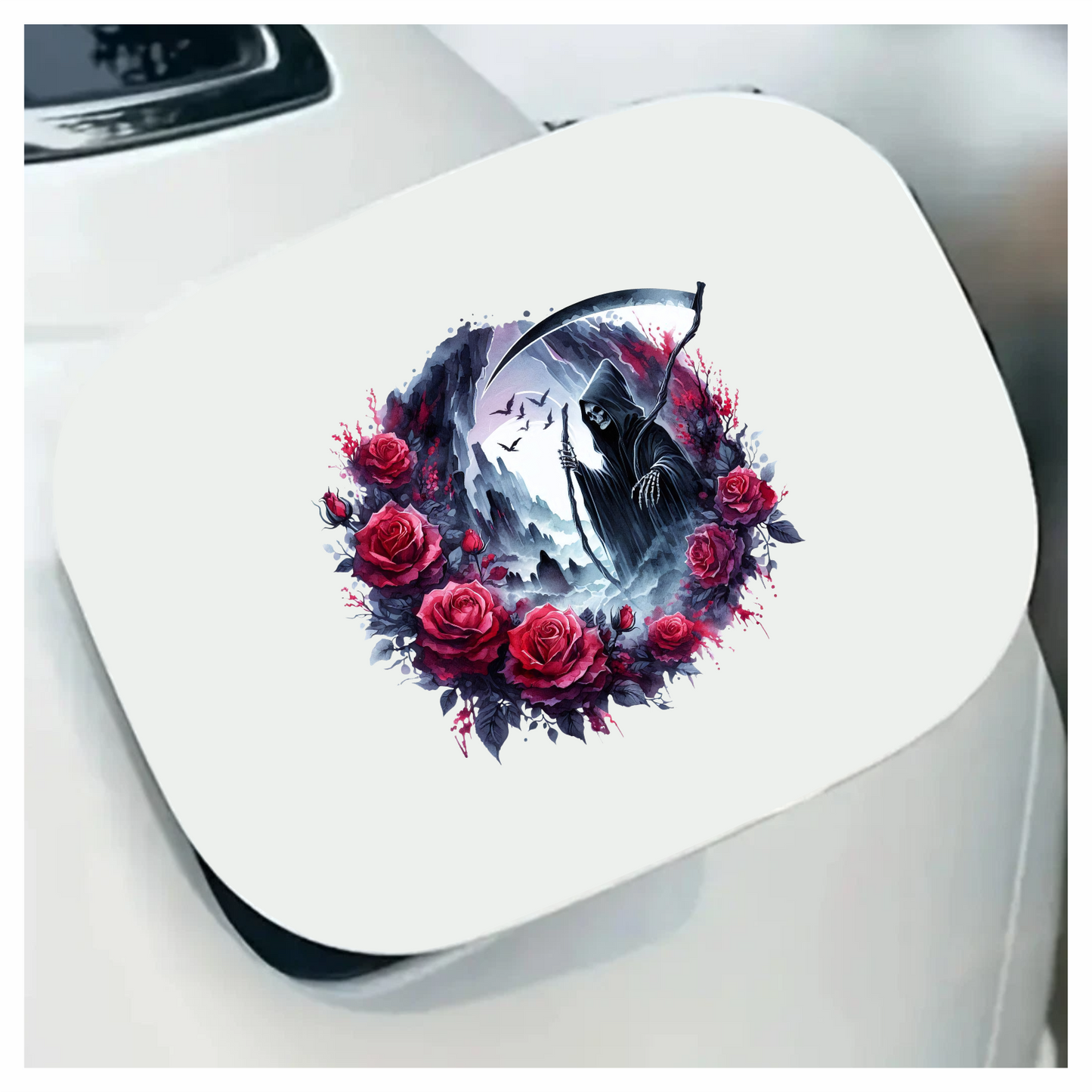 Grim Reaper Red Roses Dark Mountains Crows Dark Vinyl Sticker Decal