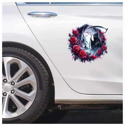 Grim Reaper Red Roses Dark Mountains Crows Dark Vinyl Sticker Decal