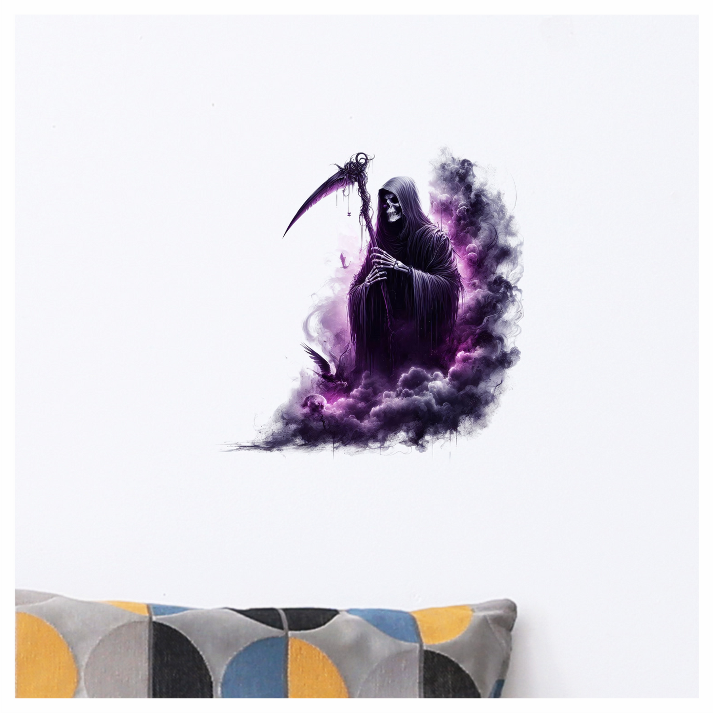 Grim Reaper Purple Smoke Bird Skull Vinyl Sticker Decal