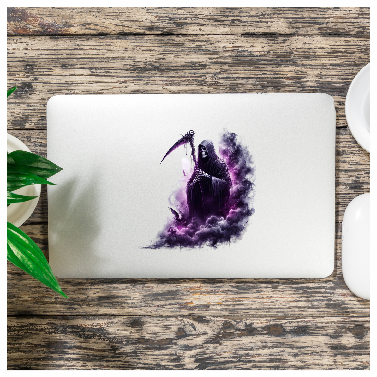 Grim Reaper Purple Smoke Bird Skull Vinyl Sticker Decal