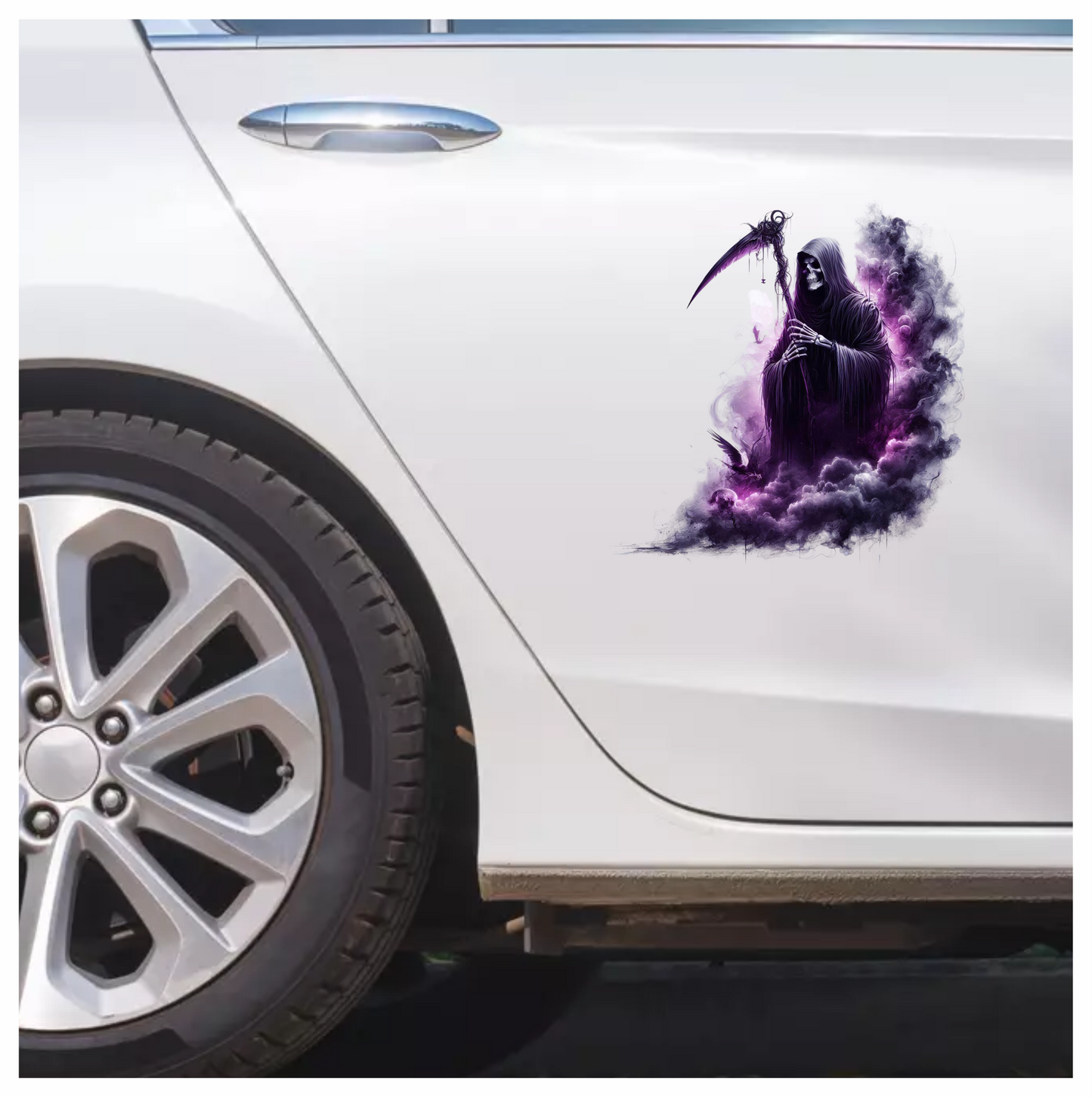 Grim Reaper Purple Smoke Bird Skull Vinyl Sticker Decal