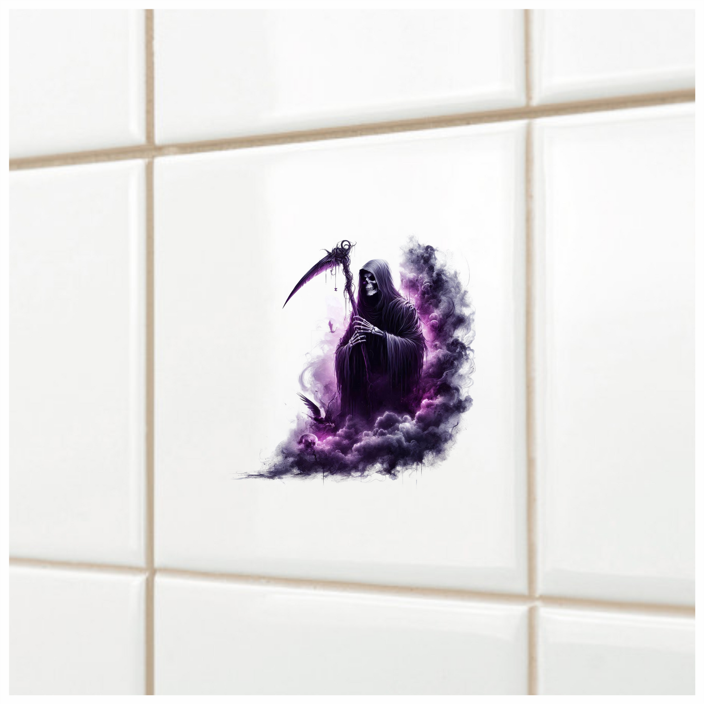 Grim Reaper Purple Smoke Bird Skull Vinyl Sticker Decal