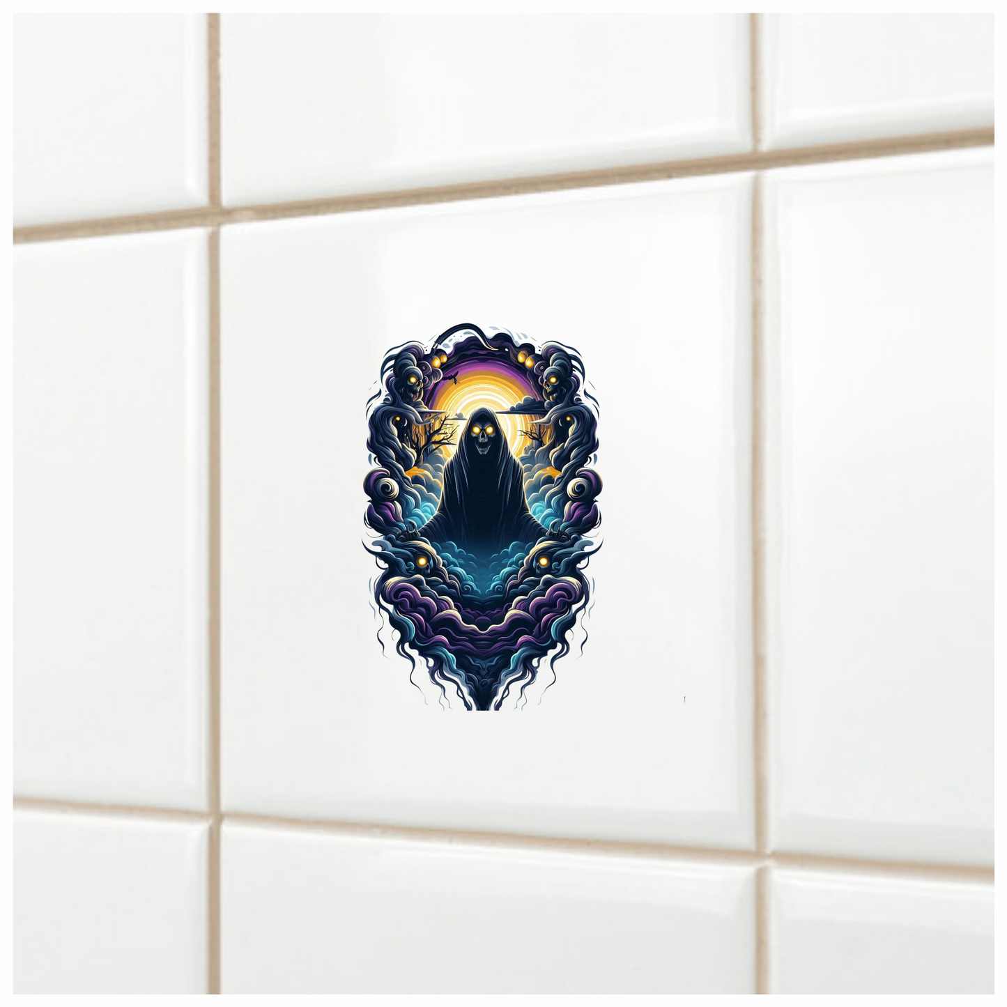 Skull Clouds Night Creature Orange Vinyl Sticker Decal