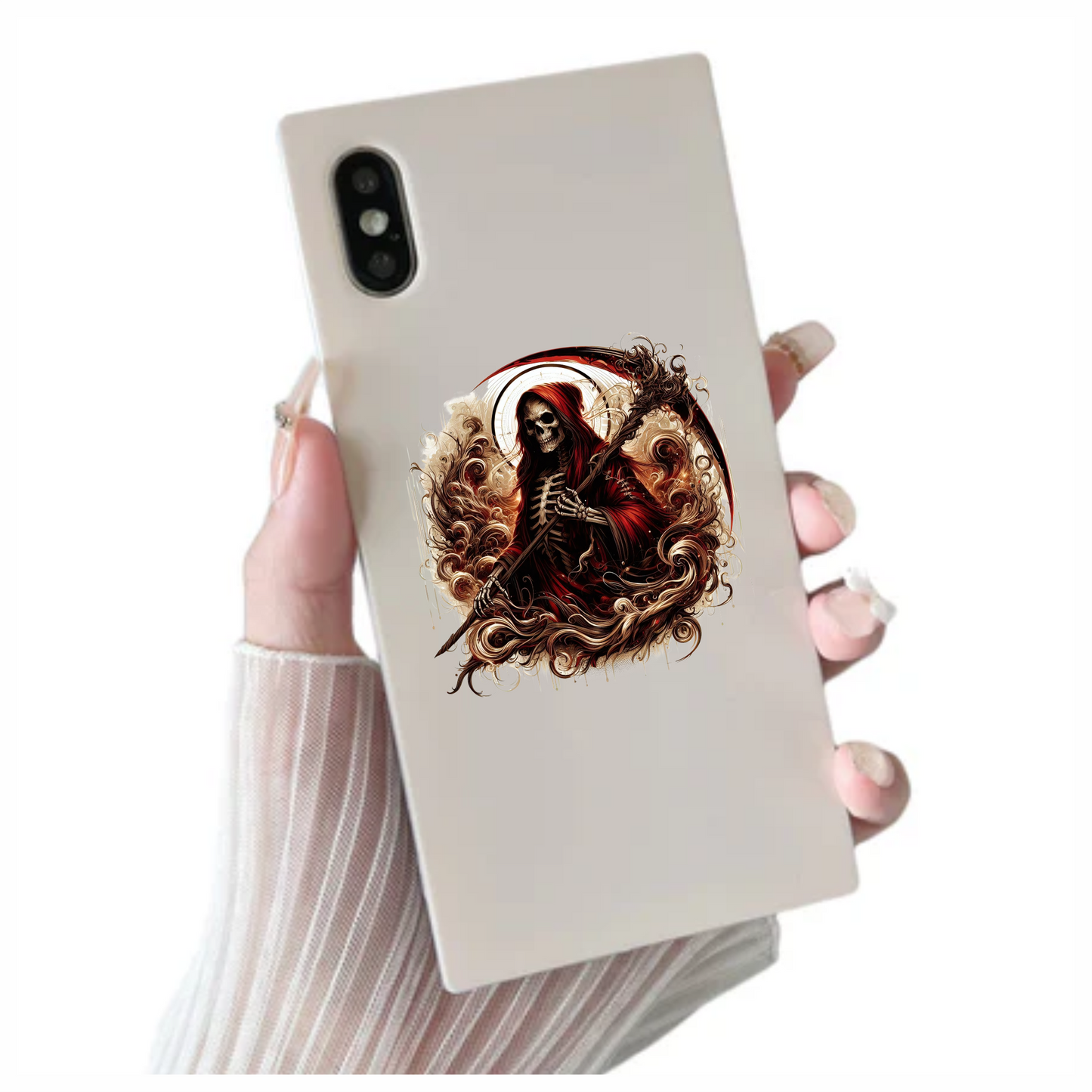 Red Skeleton Grim Reaper Dark Swirl Vinyl Sticker Decal
