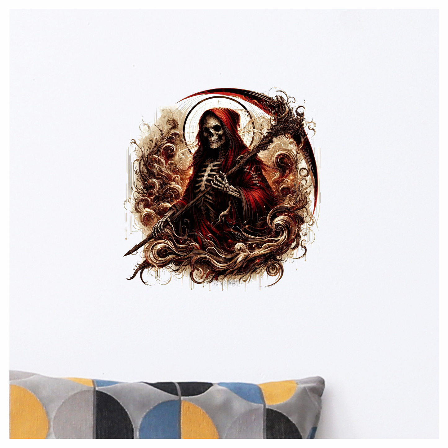 Red Skeleton Grim Reaper Dark Swirl Vinyl Sticker Decal