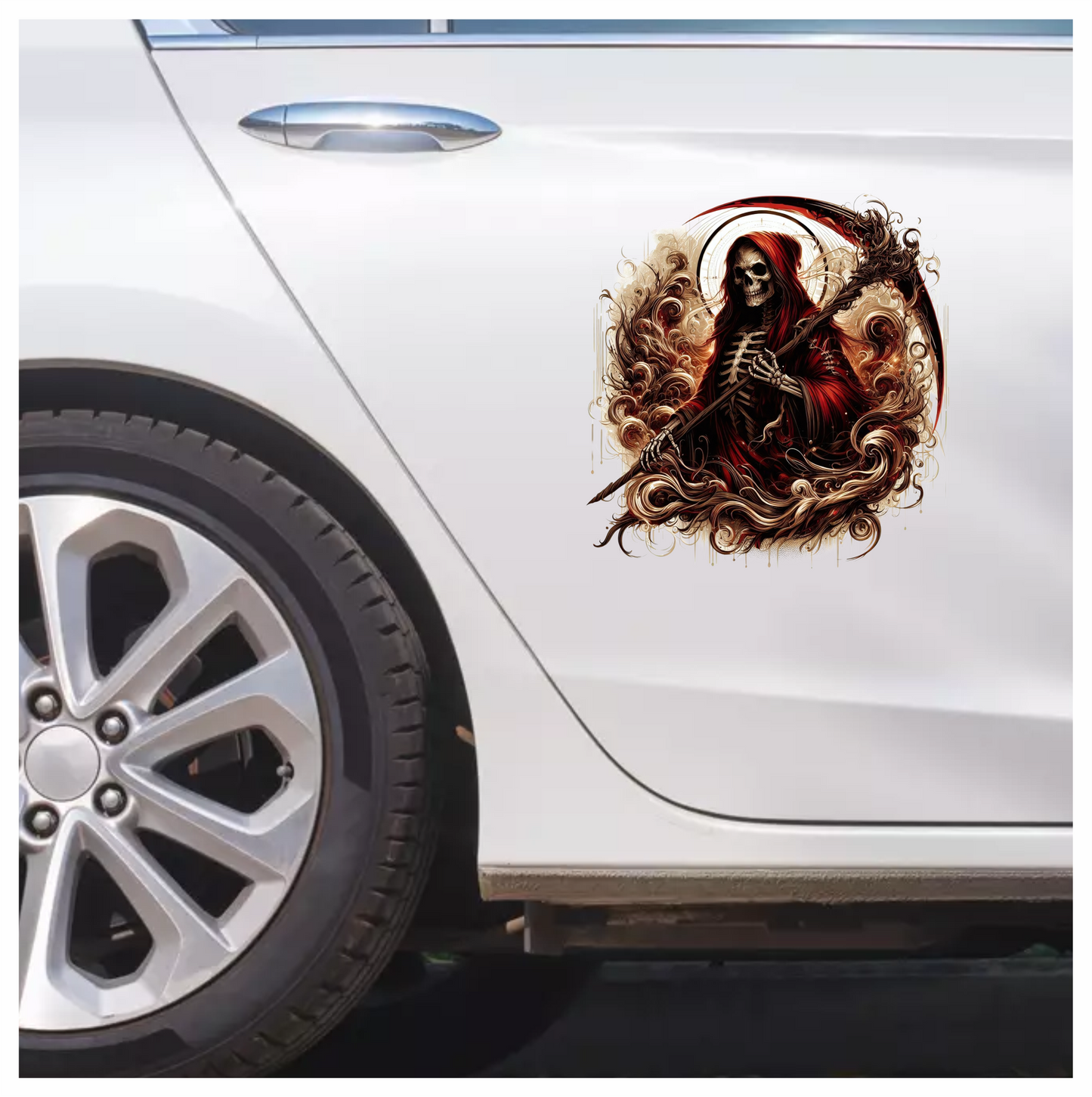 Red Skeleton Grim Reaper Dark Swirl Vinyl Sticker Decal