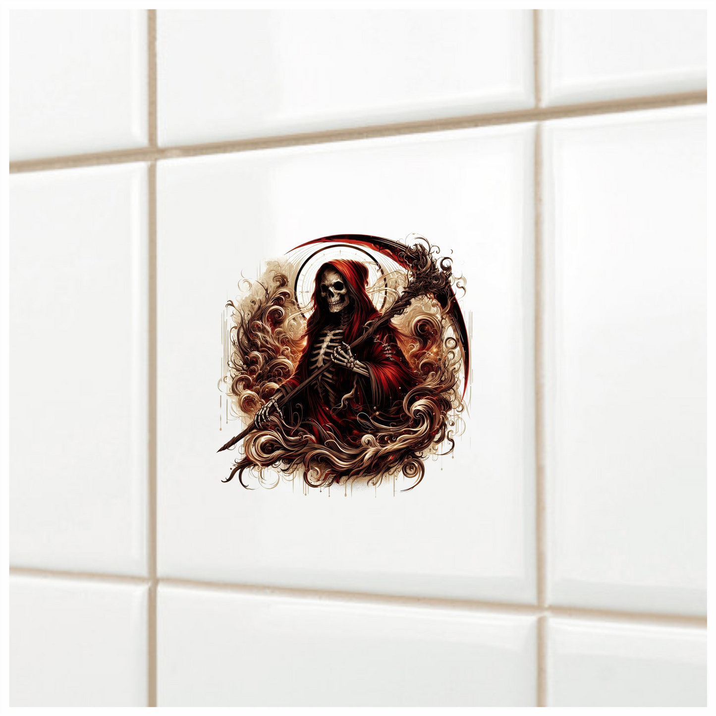 Red Skeleton Grim Reaper Dark Swirl Vinyl Sticker Decal