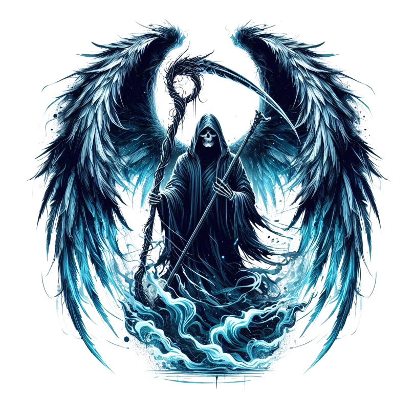 Grim Reaper Wings Skull Blue Water Vinyl Sticker Decal