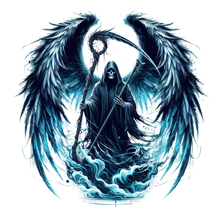 Grim Reaper Wings Skull Blue Water Vinyl Sticker Decal