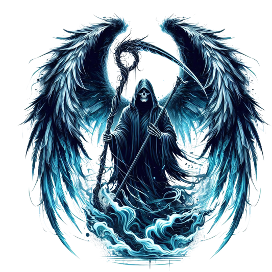 Grim Reaper Wings Skull Blue Water Vinyl Sticker Decal