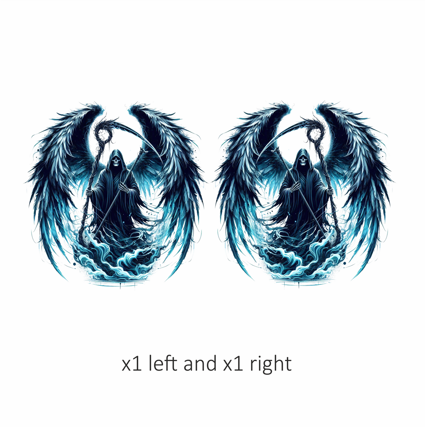 Grim Reaper Wings Skull Blue Water Vinyl Sticker Decal