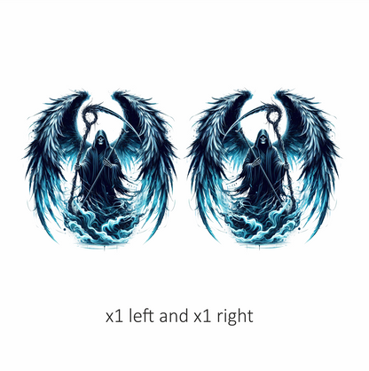 Grim Reaper Wings Skull Blue Water Vinyl Sticker Decal