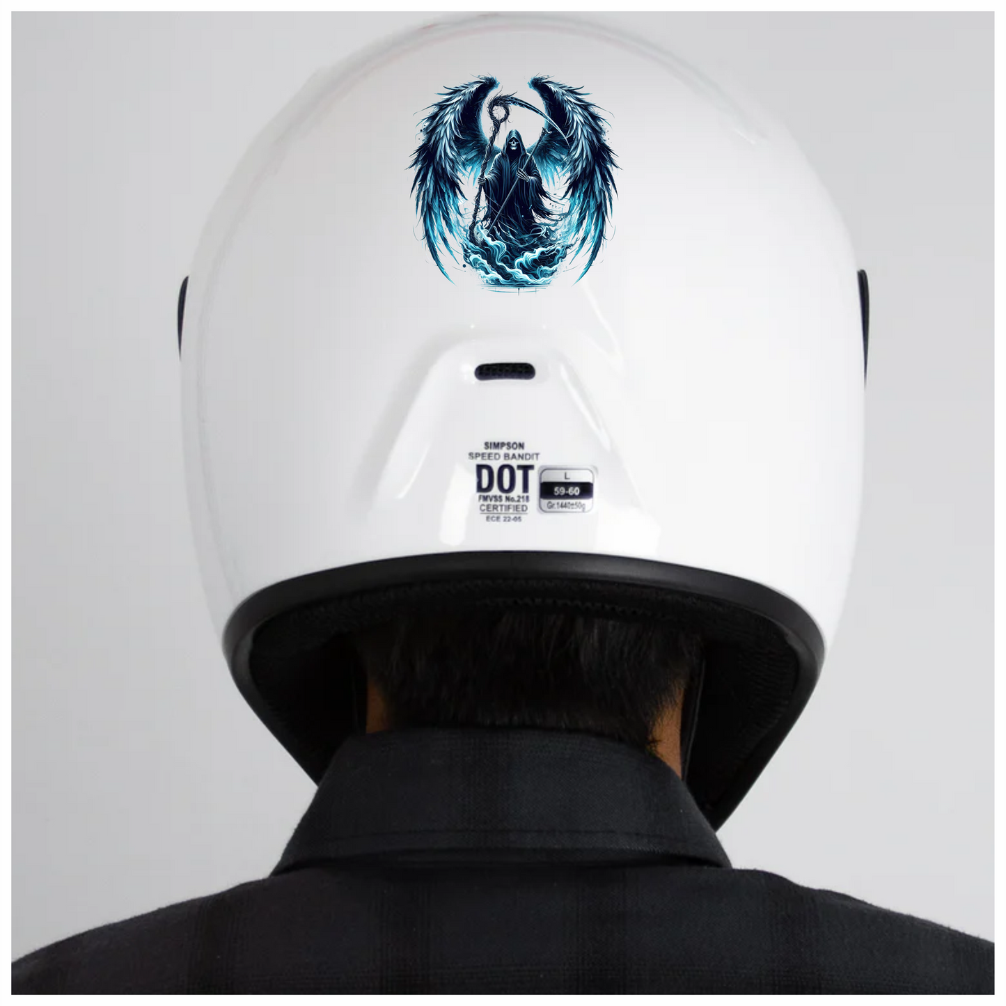Grim Reaper Wings Skull Blue Water Vinyl Sticker Decal