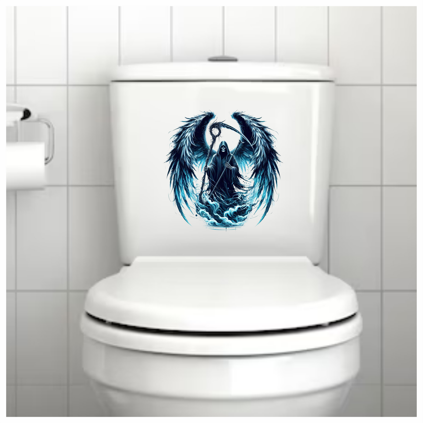Grim Reaper Wings Skull Blue Water Vinyl Sticker Decal