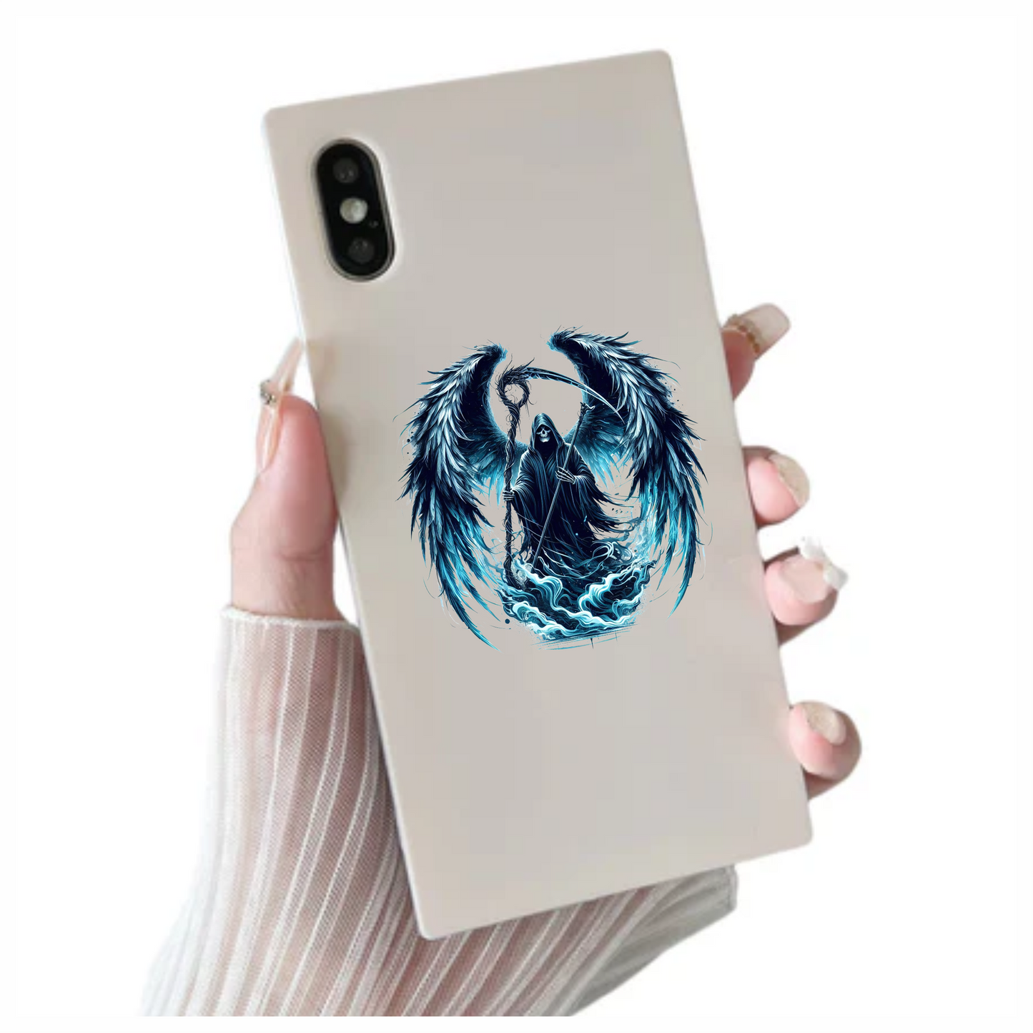 Grim Reaper Wings Skull Blue Water Vinyl Sticker Decal