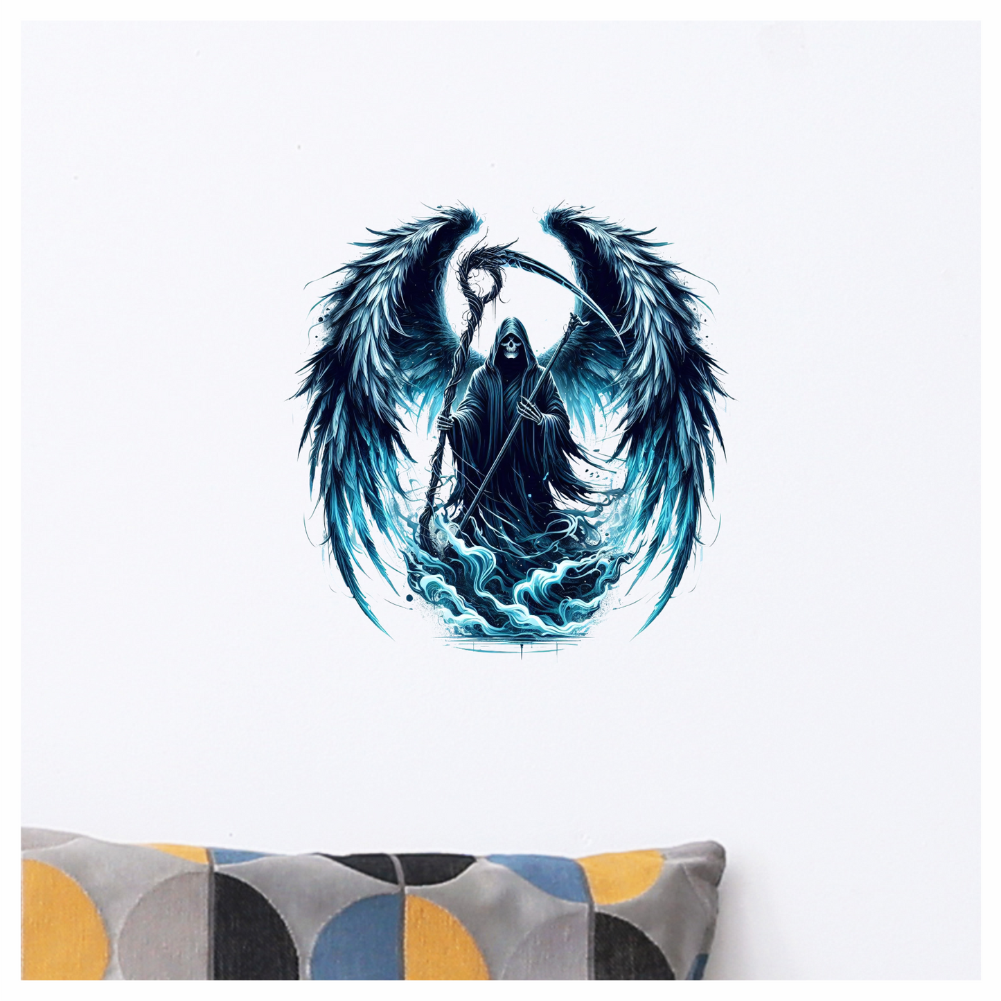 Grim Reaper Wings Skull Blue Water Vinyl Sticker Decal