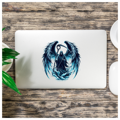 Grim Reaper Wings Skull Blue Water Vinyl Sticker Decal