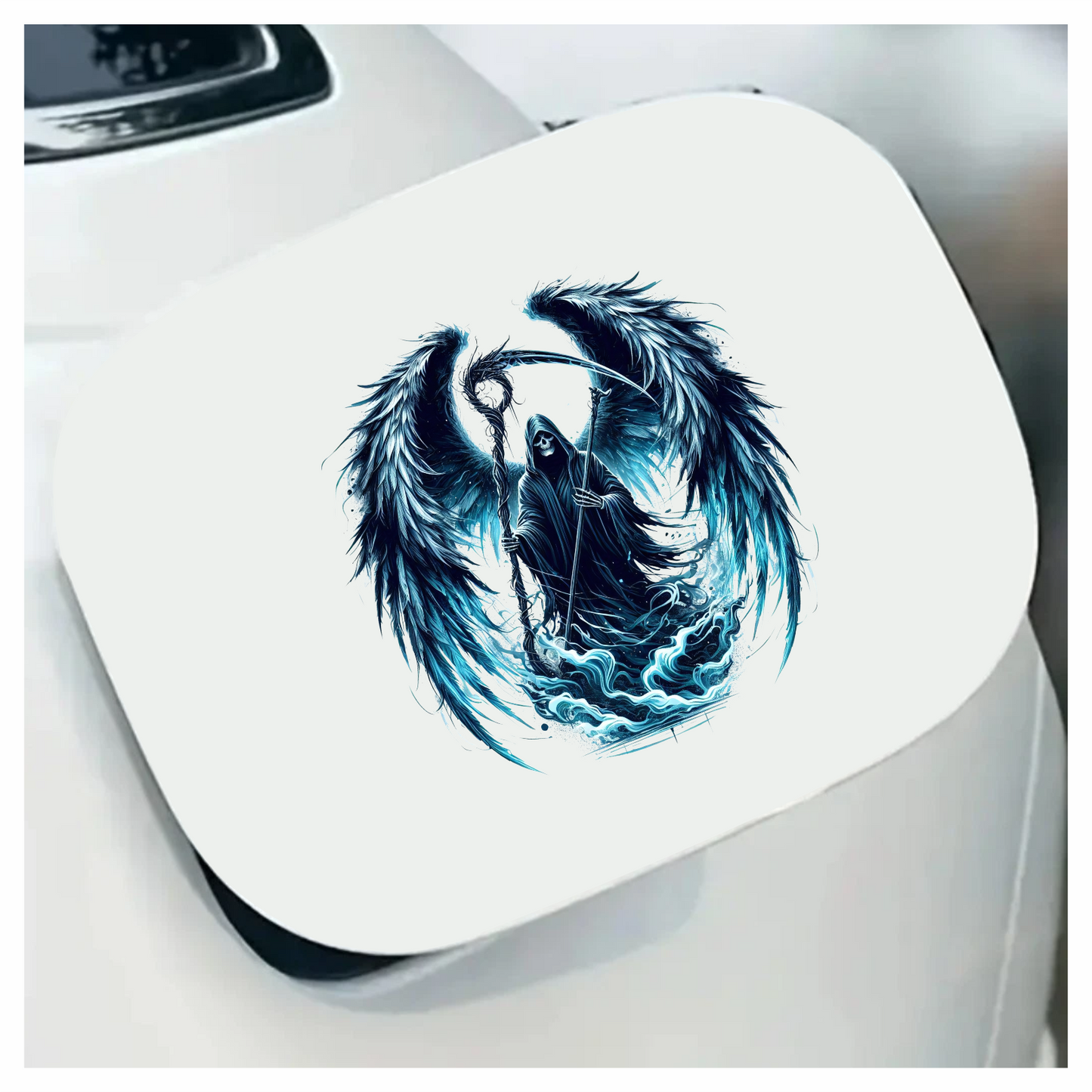 Grim Reaper Wings Skull Blue Water Vinyl Sticker Decal