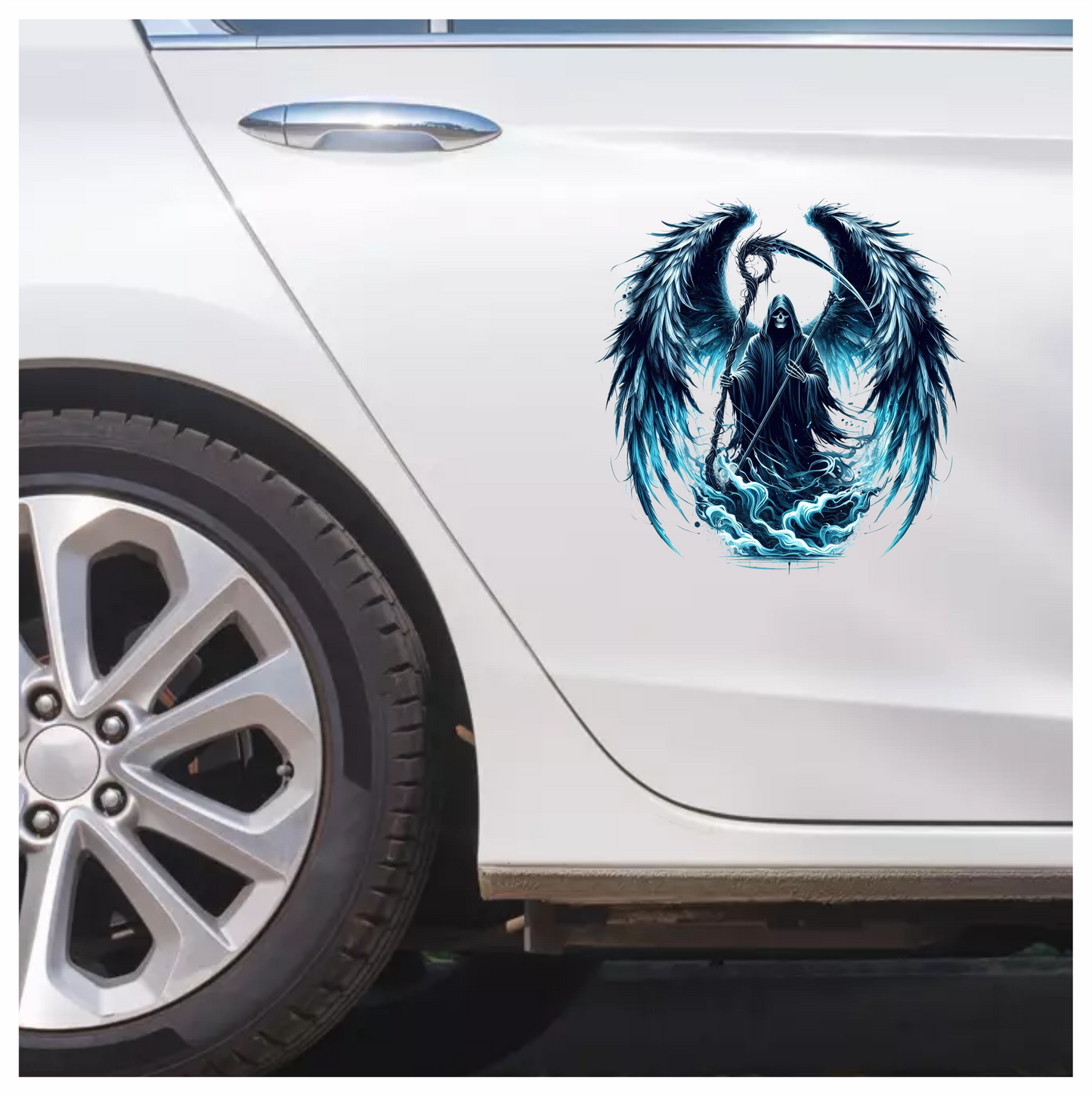 Grim Reaper Wings Skull Blue Water Vinyl Sticker Decal