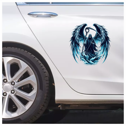 Grim Reaper Wings Skull Blue Water Vinyl Sticker Decal